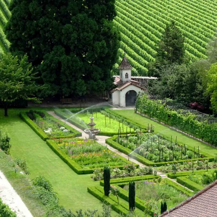 Typisch für einen barocken Garten sind die geometrischen Formen der angelegten Rabatten.