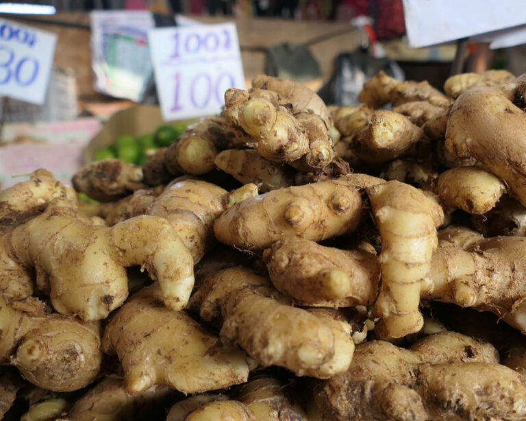 Das ist das Originalmotiv mit den Ingwerknollen auf dem Spice Market in Old-Delhi.