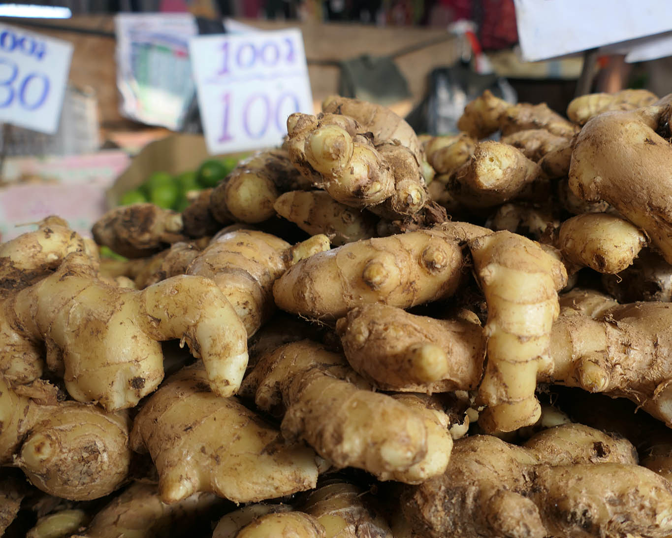 Das ist das Originalmotiv mit den Ingwerknollen auf dem Spice Market in Old-Delhi.