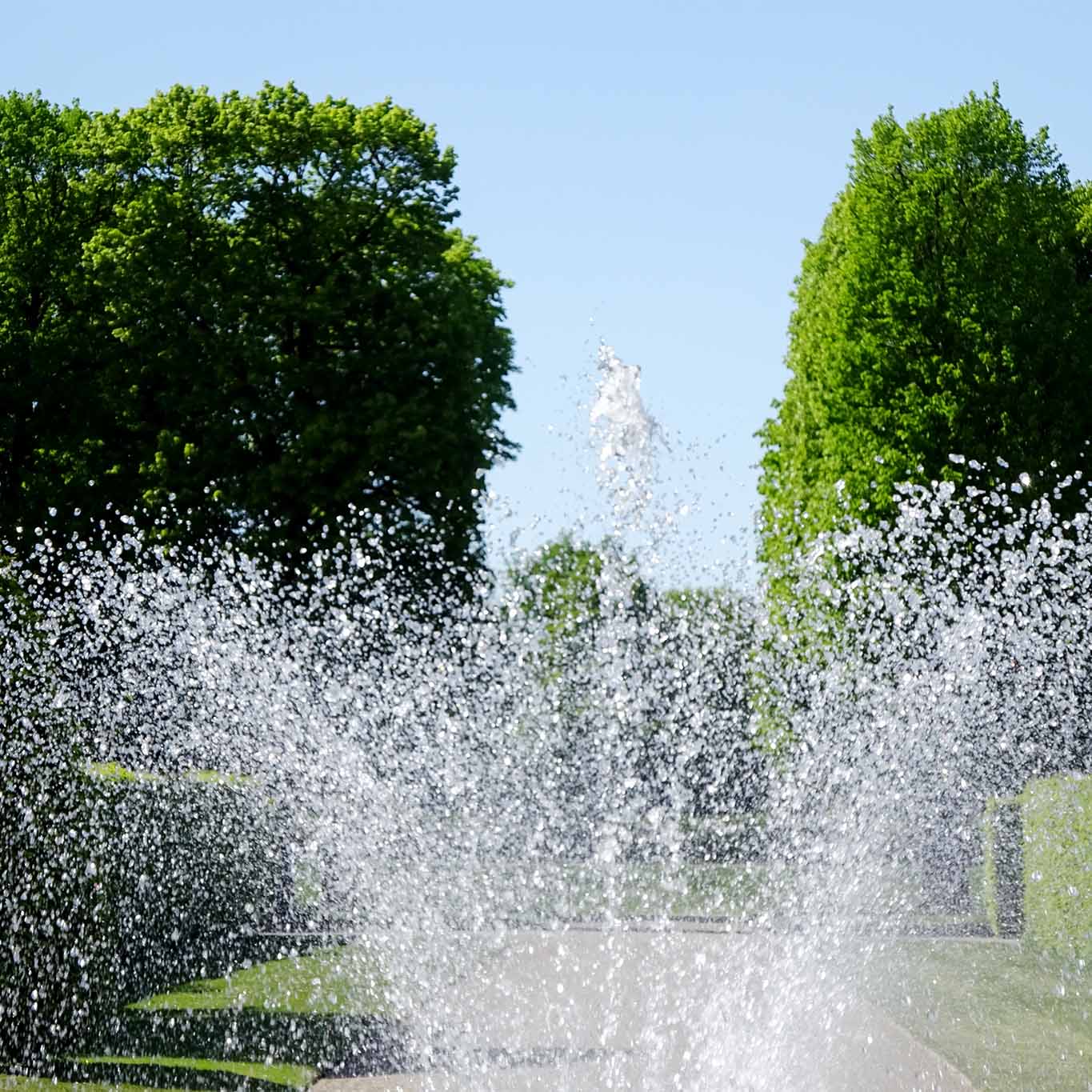 Eine sprudelnde Fontäne in den Herrenhäuser Gärten.
