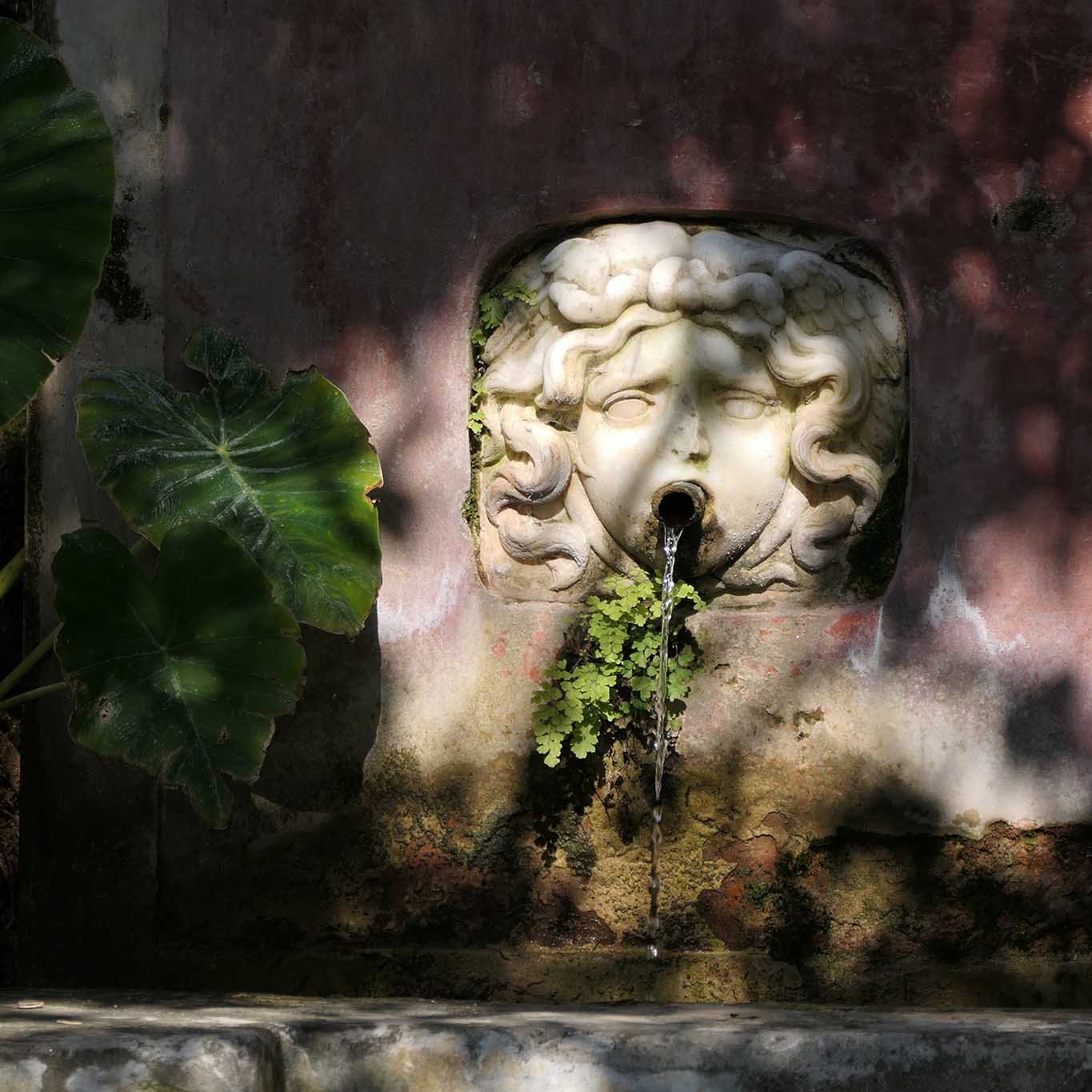 Minervabrunnen im Halbschatten